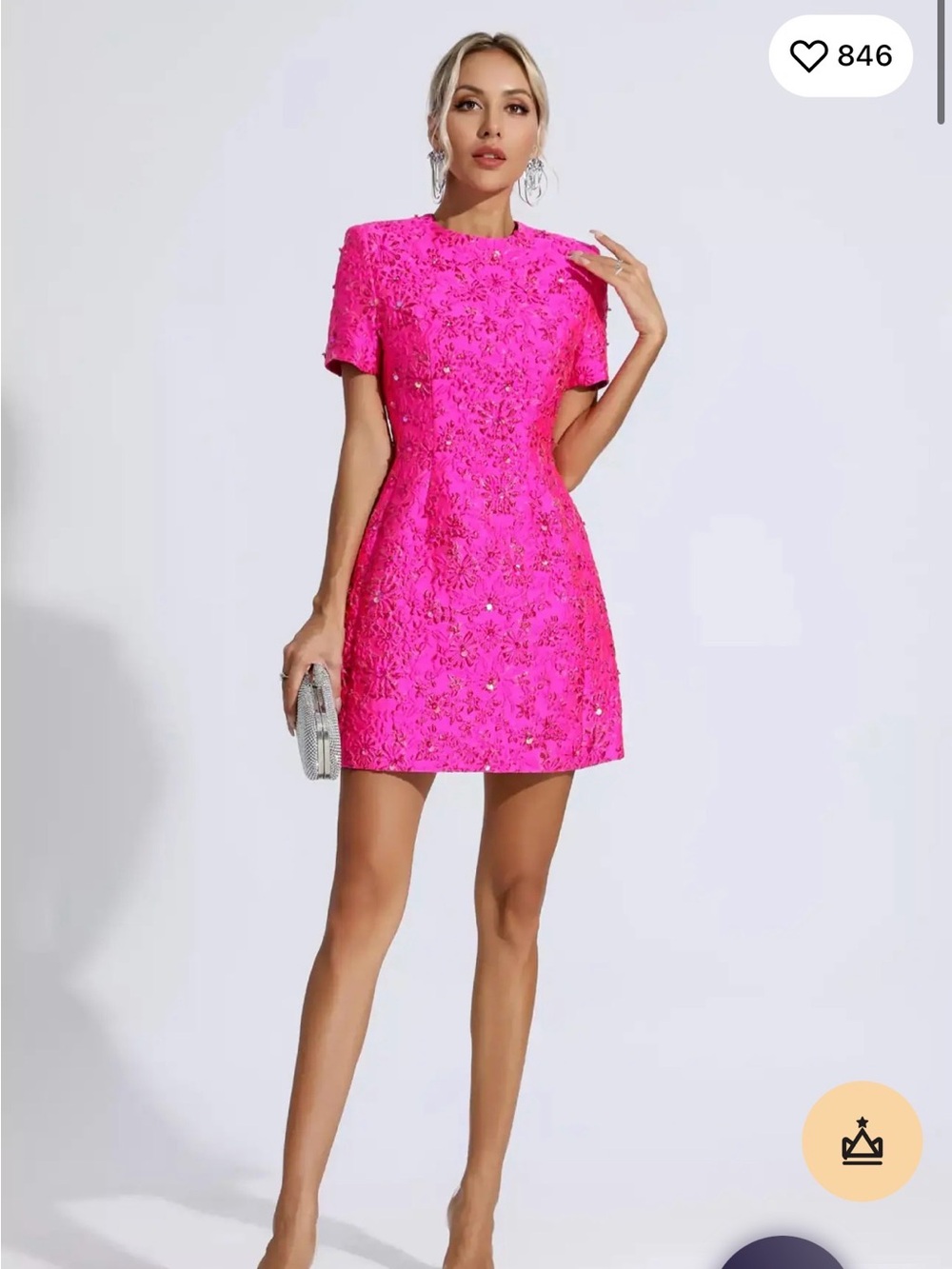 Hot Pink Embellished Short Sleeve Mini Dress